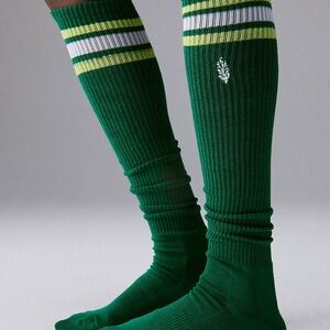 Free People Movement Knee High Logo Striped Socks in Heritage Green, NWT, OS